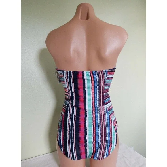 Jessica Simpson dark navy blue cut out bandeau one piece swimsuit size L - Picture 3 of 5